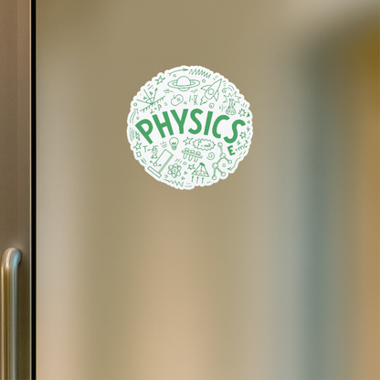 Smeeps Physics Lab Sticker – 11.43 x 11.43 cm Round Science Doodle Design | Classroom & Notebook Vinyl Decal | Waterproof & UV Resistant