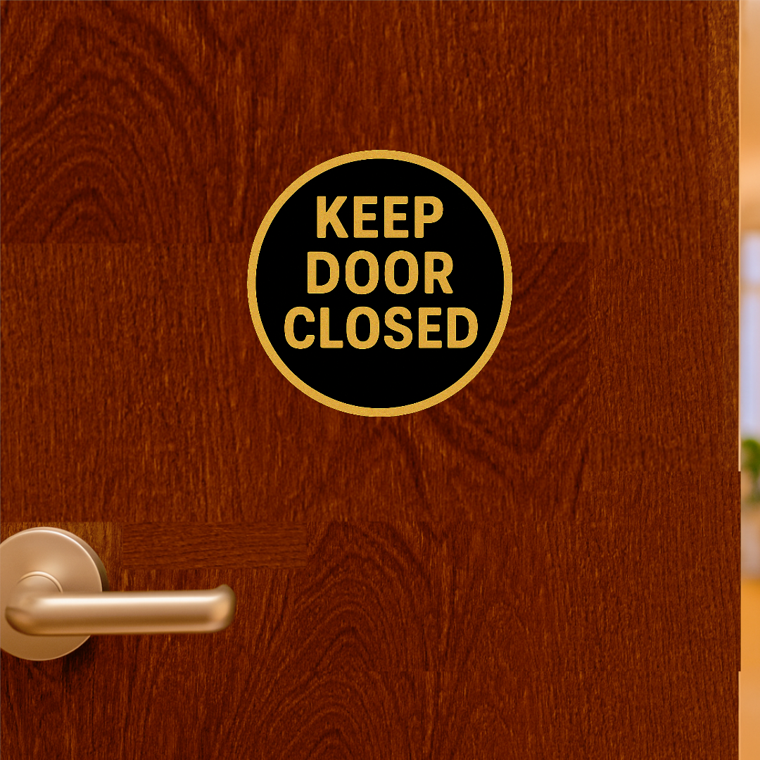 Smeeps Keep Door Closed Sticker – 11.43 x 11.43 cm Round Safety Sign | Waterproof Vinyl | High-Visibility Door Warning Label