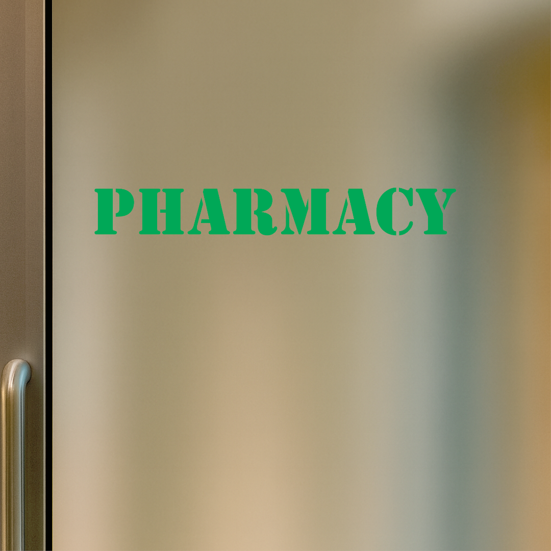 Smeeps PHARMACY Sticker – 22.8 x 3 cm Green Text Decal | Shop Front & Medical Store Label | Waterproof & UV-Resistant Vinyl