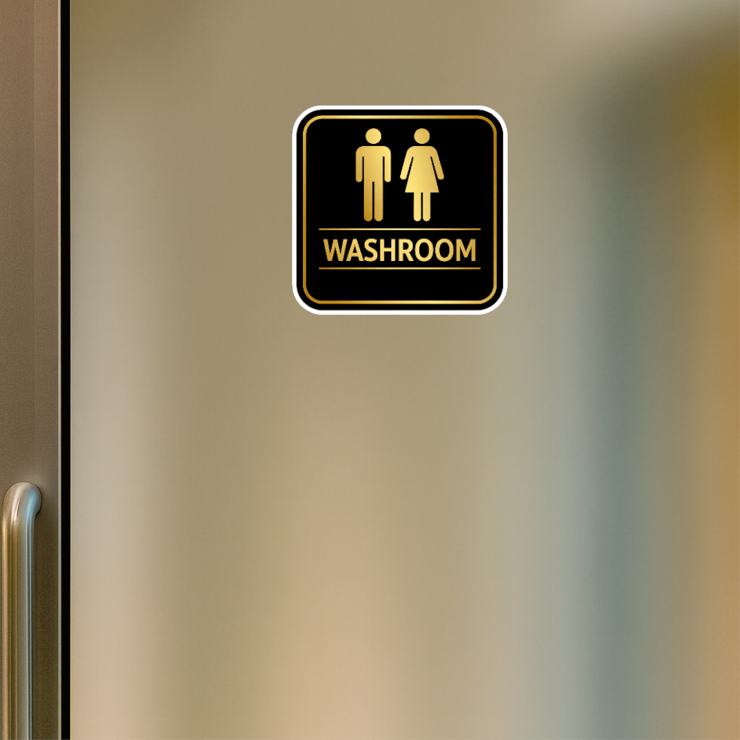 Smeeps Washroom Sign Sticker – 14.23 × 14.23 cm (5.6 × 5.6 Inch) Waterproof Vinyl Washroom Door Sticker | UV Resistant Wash Proof Restroom Sign for Office, Hotel, Shop, Cafe & Home | Pack of 1