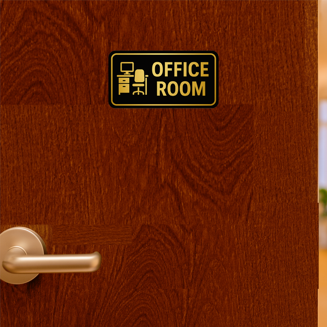 Smeeps Office Room Sticker – 28.96 x 15.24 cm Gold & Black Door Sign | Waterproof, Durable & High-Visibility Vinyl