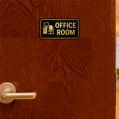 Smeeps Office Room Sticker – 28.96 x 15.24 cm Gold & Black Door Sign | Waterproof, Durable & High-Visibility Vinyl