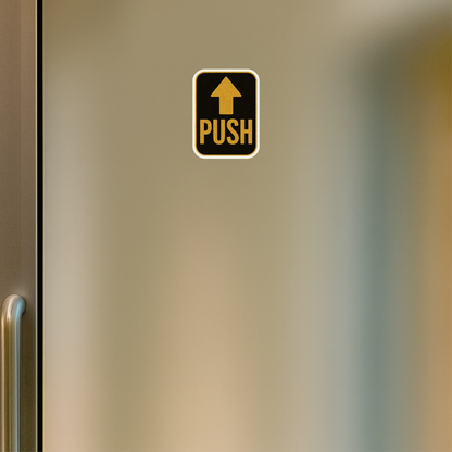 Smeeps PUSH Door Sticker – 15.24 x 11.18 cm Vinyl Sign | Gold & Black Push Indicator Label | Waterproof & Durable Door Instruction Sticker