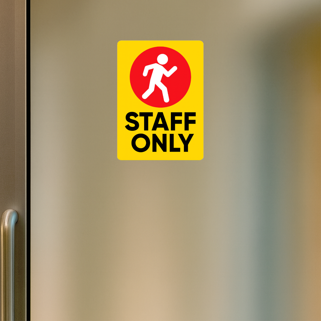 Smeeps Staff Only Sticker – 13.97 x 10.16 cm Safety Door Sign | Bold Yellow Warning Label | Waterproof & Durable Vinyl