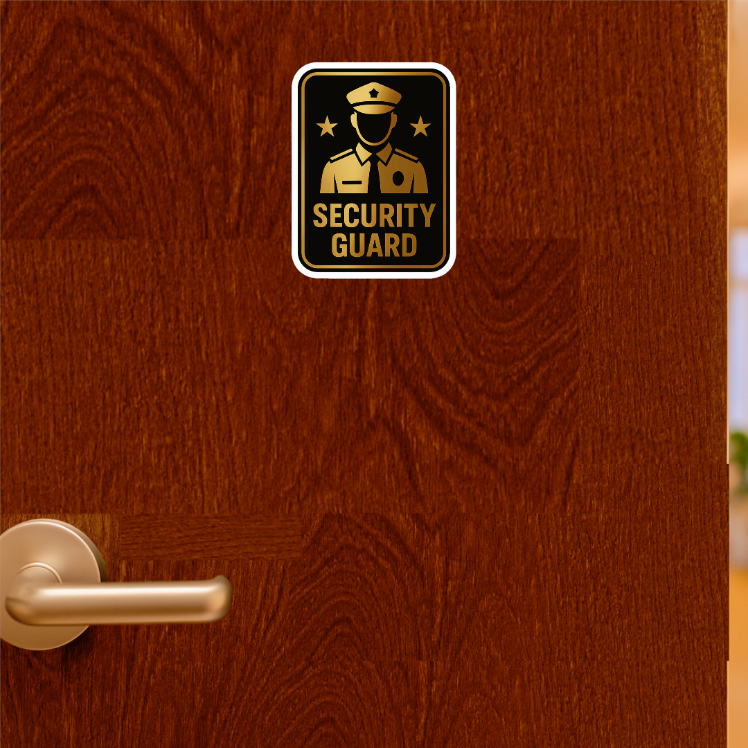 Smeeps Security Guard Sticker – 11.69 x 15.24 cm Gold & Black Notice Sign | Waterproof, Durable & High-Visibility Vinyl