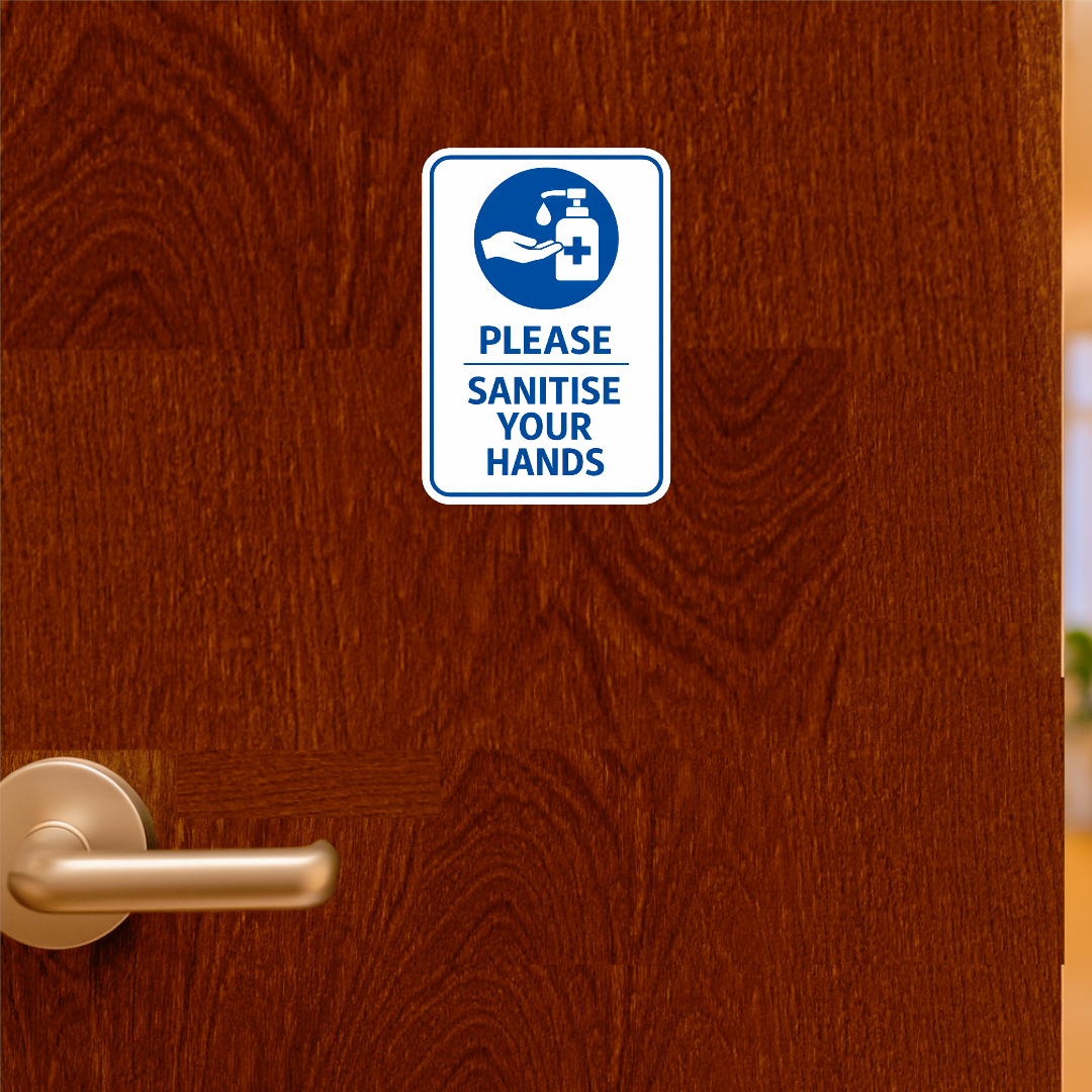 Smeeps Please Sanitise Your Hands Sticker – 17.78 × 12.20 cm (7 × 4.8 Inch) Waterproof Hygiene Safety Sign for Office, Hospital, School & Shop Entrance | UV Resistant | Wash Proof | Pack of 1