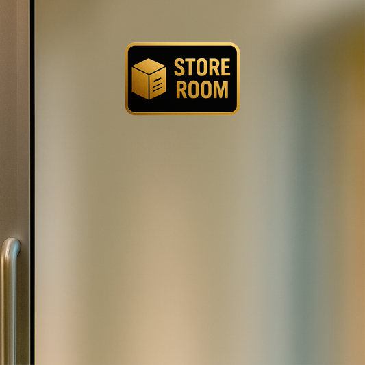 Smeeps Store Room Sticker – 23.88 x 15.24 cm Gold & Black Sign | Waterproof, Durable Vinyl Label for Shops, Offices & Warehouse