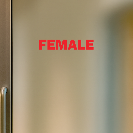 Smeeps Female Sticker – 8.3 x 1.5 cm Red Text Vinyl Label | Waterproof, Durable Restroom Door Sign