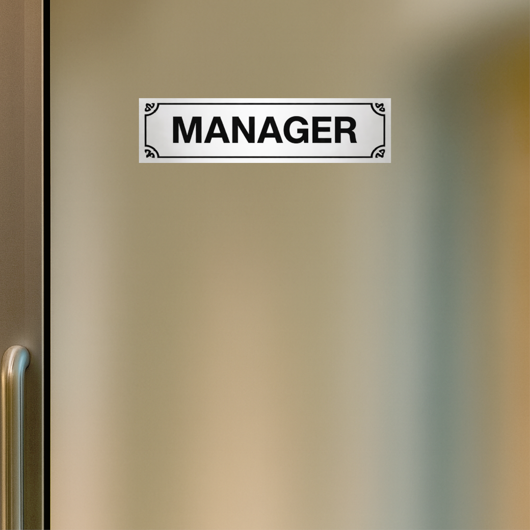 Smeeps Manager Office Name Plate Sticker – 14.74 × 3.81 cm (5.8 × 1.5 Inch) Professional Door Cabin Vinyl Label | Waterproof UV Resistant Wash Proof Durable