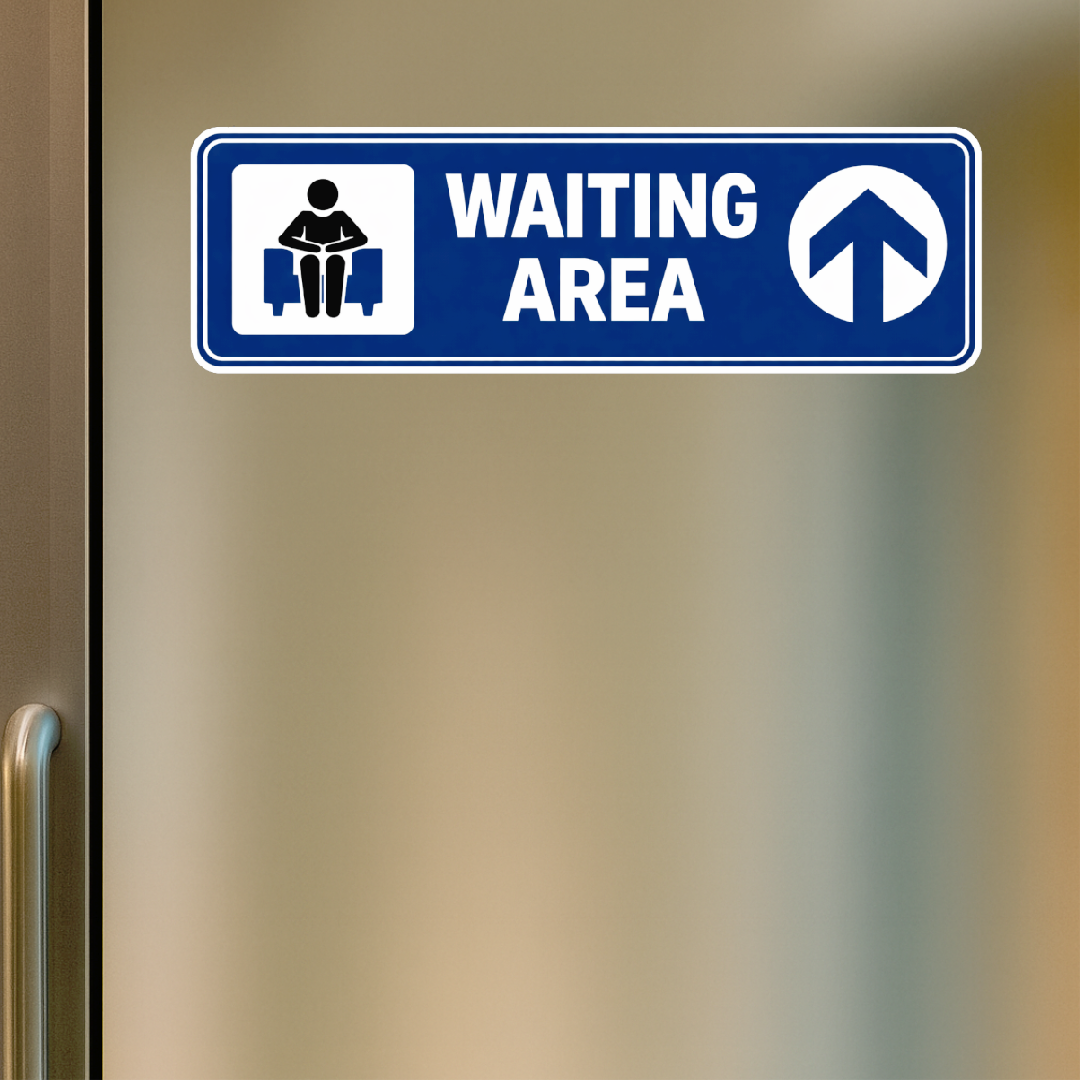 Smeeps Waiting Area Direction Sticker – 16.26 × 5.08 cm (6.4 × 2 Inch) Premium Vinyl Sign | Waiting Area Guidance Sticker with Arrow | Waterproof UV Resistant Wash Proof | Pack of 1