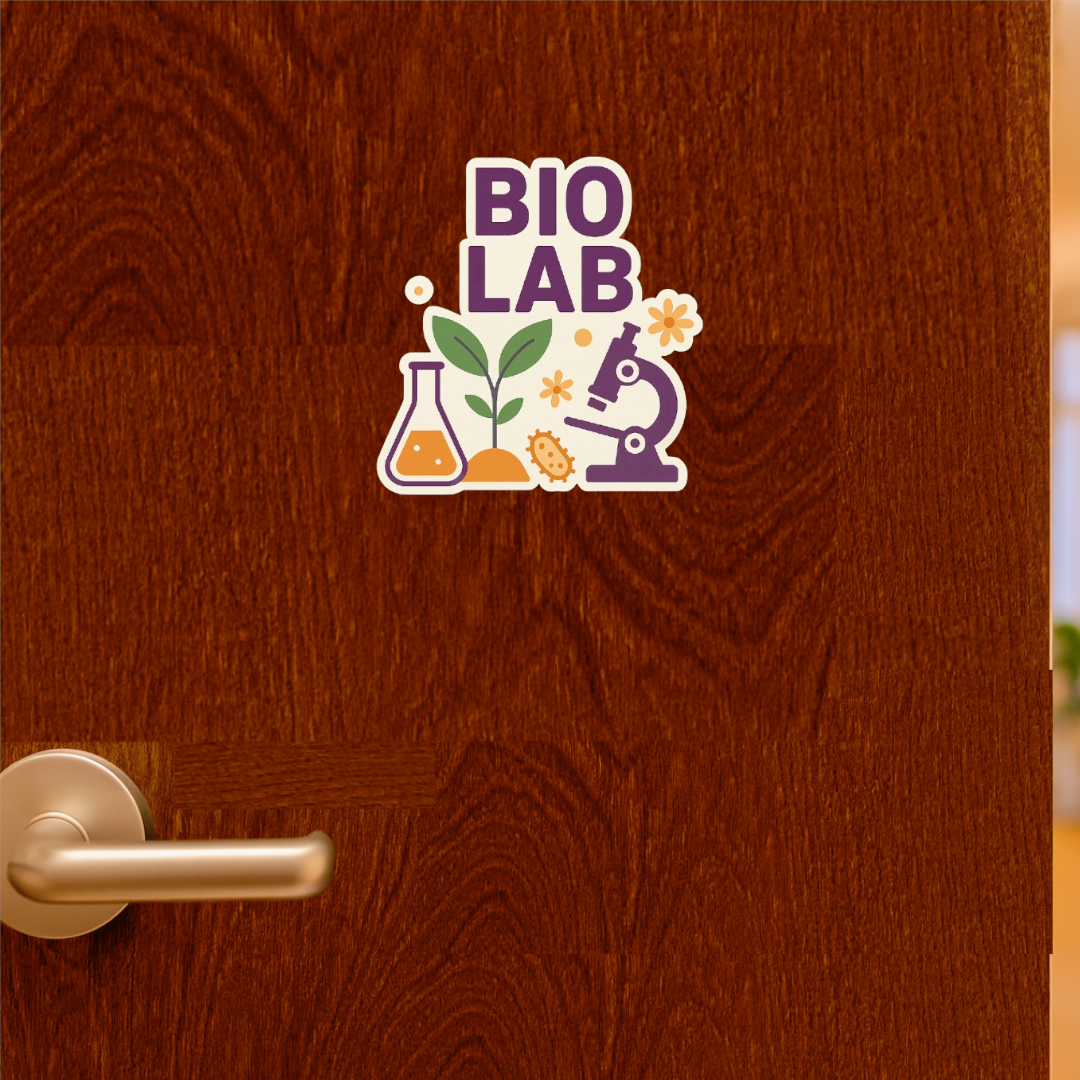 Smeeps Bio Lab Sticker – 10.16 x 9.66 cm Science & Microscopy Vinyl Decal | Purple Theme Biology Design | Waterproof & Durable