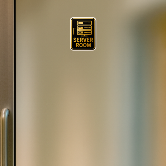 Smeeps Server Room Sticker – 11.94 x 15.24 cm Gold & Black Sign | Waterproof, Durable Vinyl for IT Offices, Data Centers & Network Rooms
