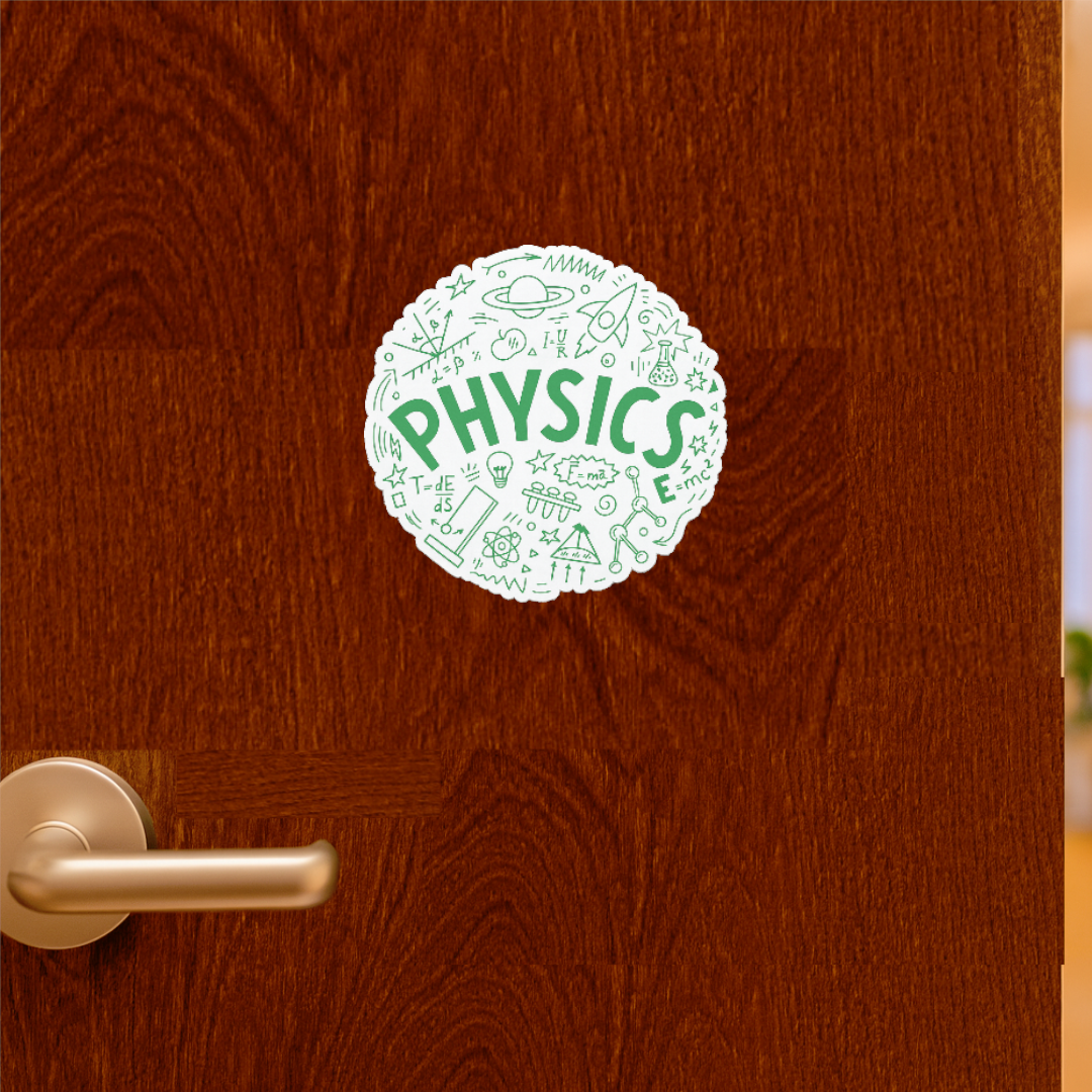 Smeeps Physics Lab Sticker – 11.43 x 11.43 cm Round Science Doodle Design | Classroom & Notebook Vinyl Decal | Waterproof & UV Resistant