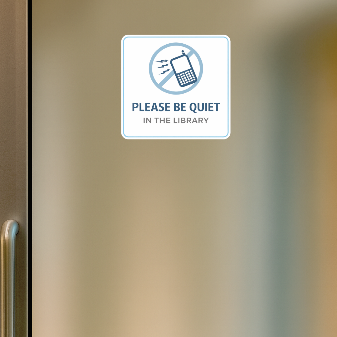 Smeeps Please Be Quiet Library Sticker – 13.21 × 12.7 cm (5.2 × 5 Inch) Premium Vinyl Decal | No Mobile Phone Noise Library Sign | Waterproof UV Resistant Wash Proof | Pack of 1