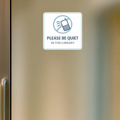 Smeeps Please Be Quiet Library Sticker – 13.21 × 12.7 cm (5.2 × 5 Inch) Premium Vinyl Decal | No Mobile Phone Noise Library Sign | Waterproof UV Resistant Wash Proof | Pack of 1