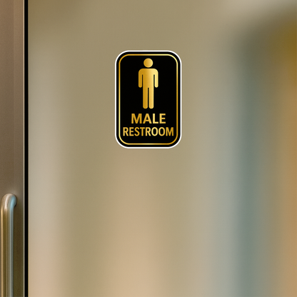 Smeeps Male Restroom Sticker – 10.16 x 15.24 cm Gold & Black Door Sign | Waterproof, Durable & Easy Peel Application