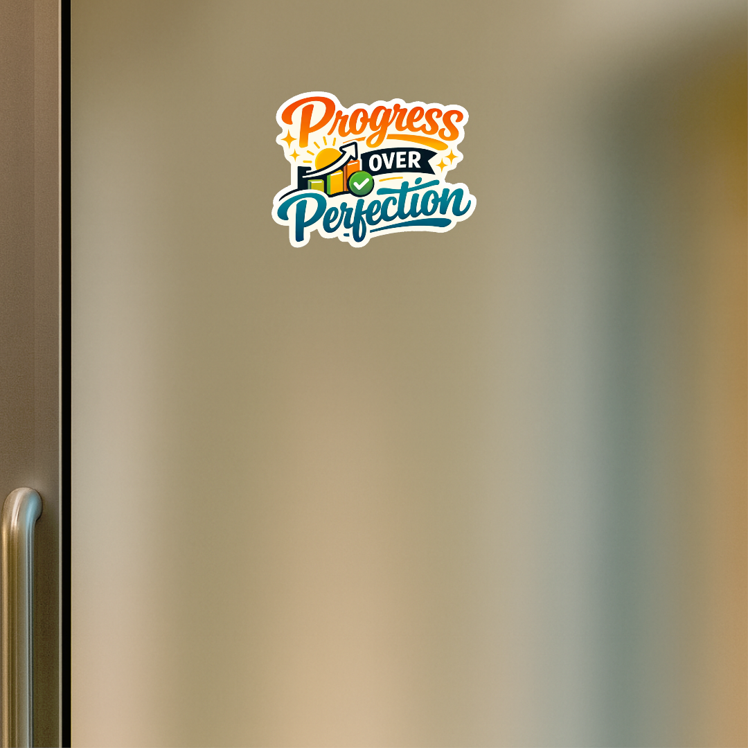 Smeeps Progress Over Perfection Sticker – 10.16 × 7.62 cm (4 × 3 Inch) Motivational Quote Vinyl Sticker | Waterproof UV Resistant Wash Proof Durable