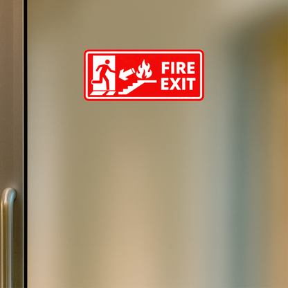 Smeeps Fire Exit Safety Sign Sticker – 20.32 × 8.64 cm (8 × 3.4 Inch) Emergency Exit Direction Vinyl Label | Waterproof UV Resistant Wash Proof Durable