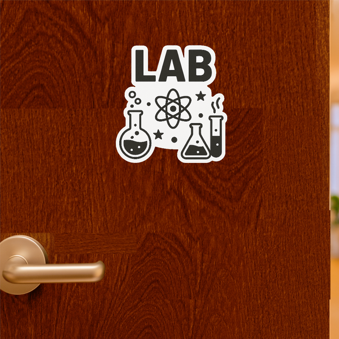Smeeps Lab Science Sticker – 10.16 x 9.4 cm Chemistry & Biology Vinyl Decal | Beakers, Flasks & Atomic Design | Waterproof Classroom & Laptop Sticker
