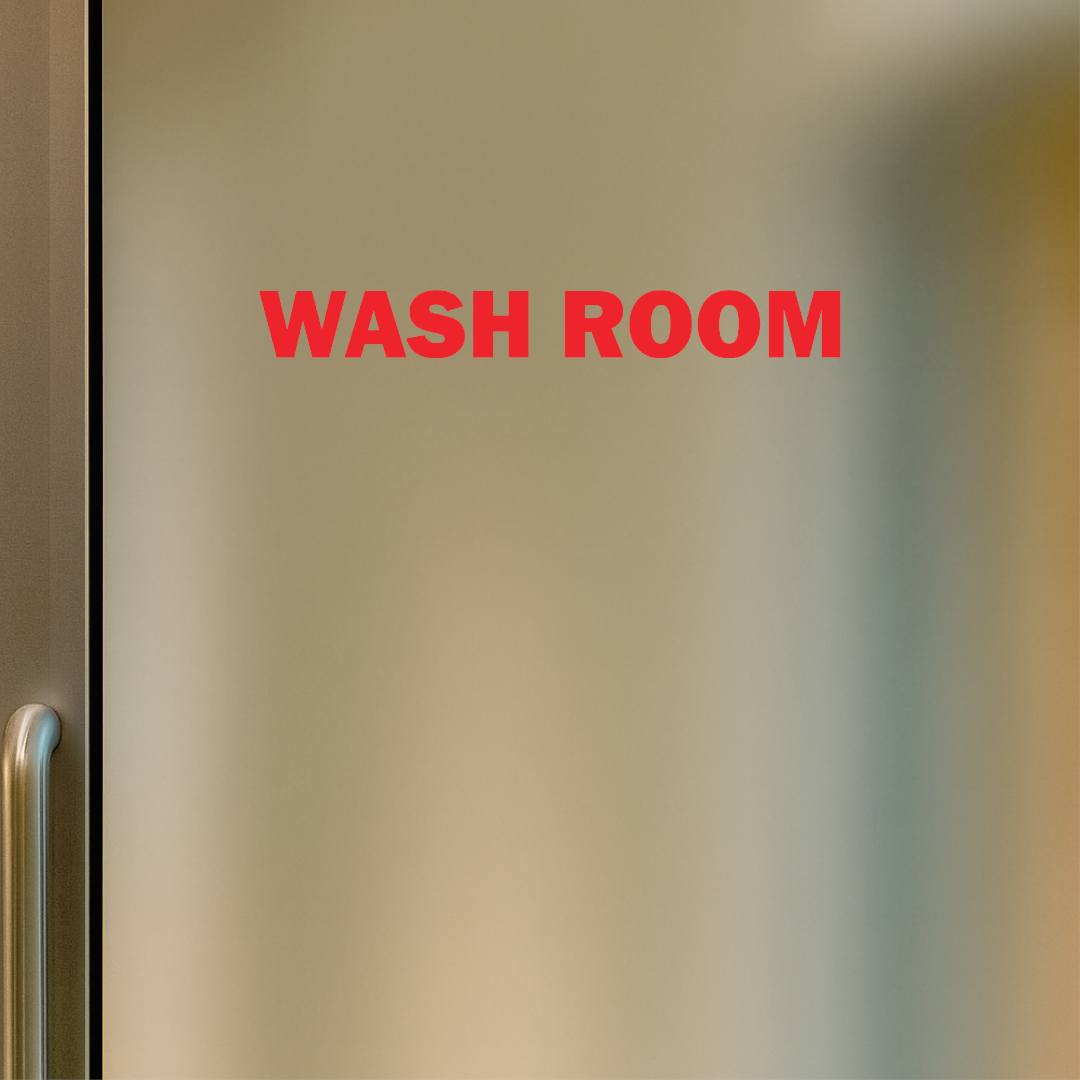 Smeeps Wash Room Sticker – 17 x 2 cm Door Label Decal | Bold Red Text | Waterproof & Durable Vinyl Signage