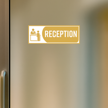 Smeeps Reception Sticker – 13.97 x 5.08 cm Office Door Vinyl Sign | Professional Gold Icon Design | Waterproof & Durable Label