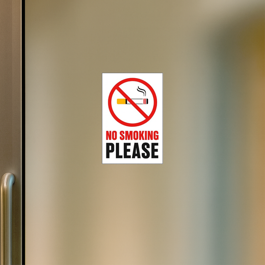 Smeeps No Smoking Please Sticker – 20.32 x 13.3 cm Door & Wall Warning Sign | Bold Red Safety Notice | Waterproof & Durable Vinyl