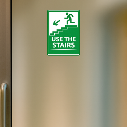 Smeeps Use The Stairs Sticker – 13.97 × 10.16 cm (5.5 × 4 Inch) Staircase Direction Safety Vinyl Sign | Waterproof UV Resistant Wash Proof Durable