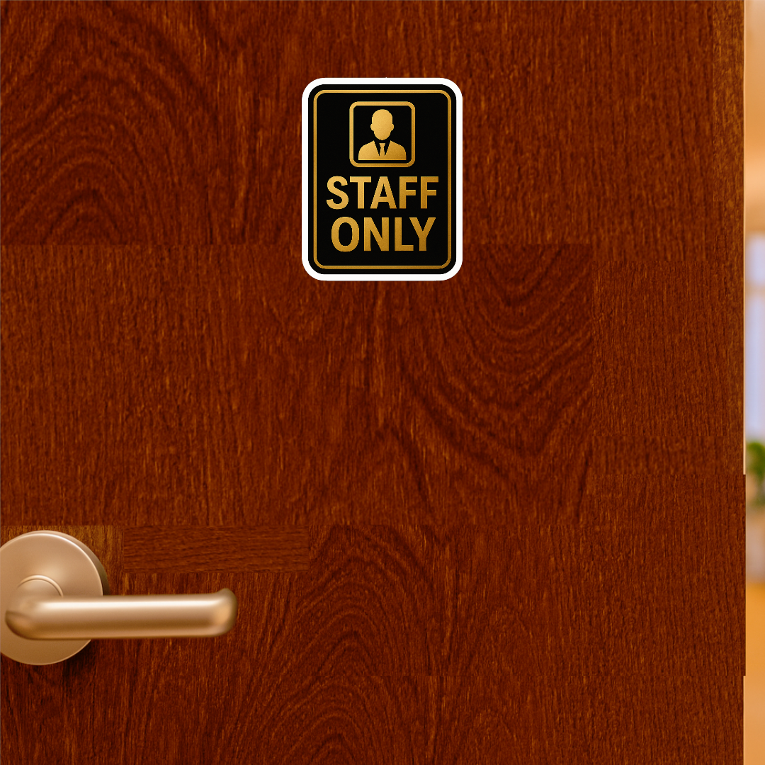 Smeeps Staff Only Sticker – 11.94 x 15.24 cm Gold & Black Sign | Waterproof, Durable Vinyl for Offices, Shops & Restricted Areas