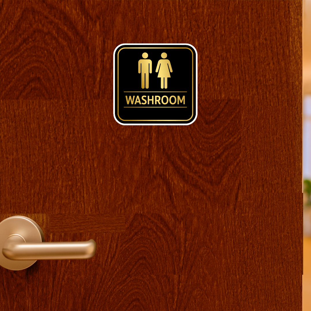 Smeeps Washroom Sign Sticker – 14.23 × 14.23 cm (5.6 × 5.6 Inch) Waterproof Vinyl Washroom Door Sticker | UV Resistant Wash Proof Restroom Sign for Office, Hotel, Shop, Cafe & Home | Pack of 1
