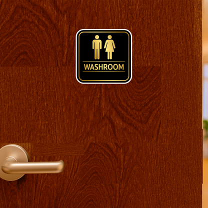 Smeeps Washroom Sign Sticker – 14.23 × 14.23 cm (5.6 × 5.6 Inch) Waterproof Vinyl Washroom Door Sticker | UV Resistant Wash Proof Restroom Sign for Office, Hotel, Shop, Cafe & Home | Pack of 1