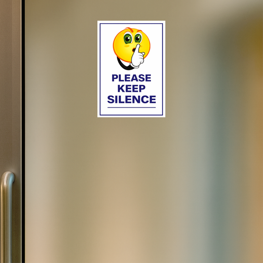 Smeeps Please Keep Silence Sticker – 15.24 × 10.67 cm (6 × 4.2 Inch) Emoji Quiet Zone Instruction Vinyl Sign | Waterproof UV Resistant Wash Proof Durable