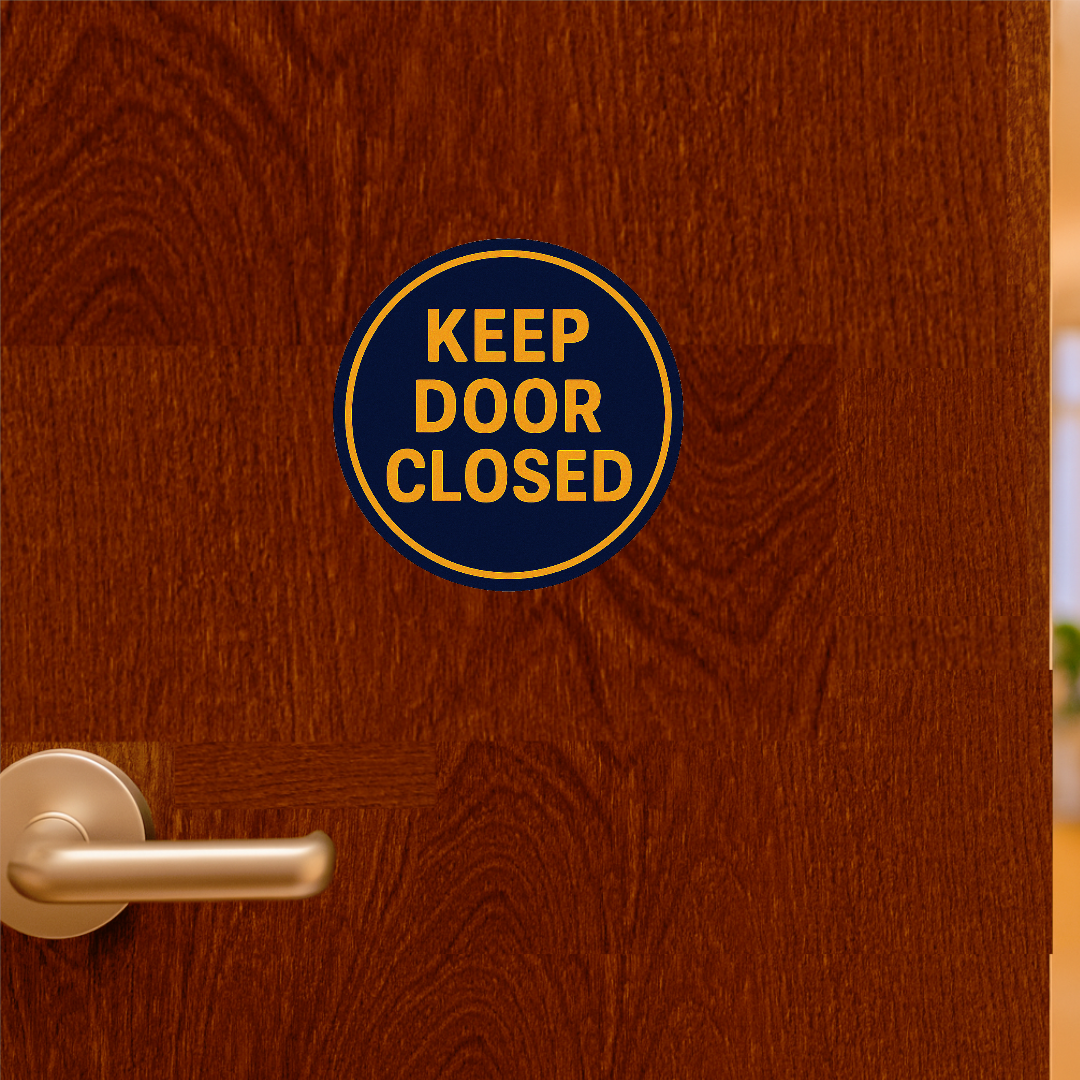 Smeeps Keep Door Closed Sticker – 11.43 x 11.43 cm Round Safety Vinyl Decal | Bold Warning Sign | Waterproof & Durable