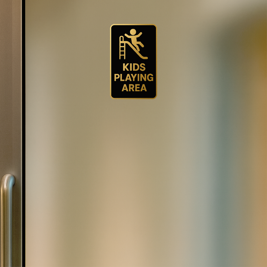 Smeeps Kids Playing Area Sticker – 9.40 x 15.24 cm Gold & Black Safety Sign | Waterproof, Durable & High-Visibility Vinyl