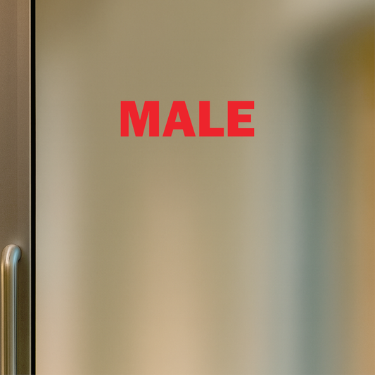 Smeeps Male Sticker – 5.7 x 1.5 cm Red Text Vinyl Label | Waterproof, Durable Restroom Door Sign