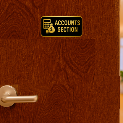 Smeeps Accounts Section Door Sticker – 30.74 x 15.24 cm Office Label Sign | Gold & Black Premium Vinyl | Waterproof & Durable