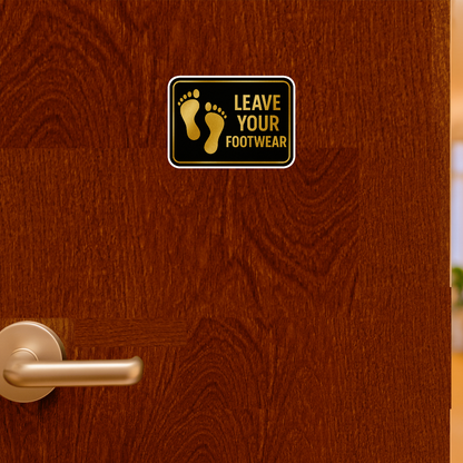 Smeeps Leave Your Footwear Sticker – 20.83 x 15.24 cm Gold & Black Sign | Waterproof Premium Vinyl | Ideal for Homes, Offices & Temples
