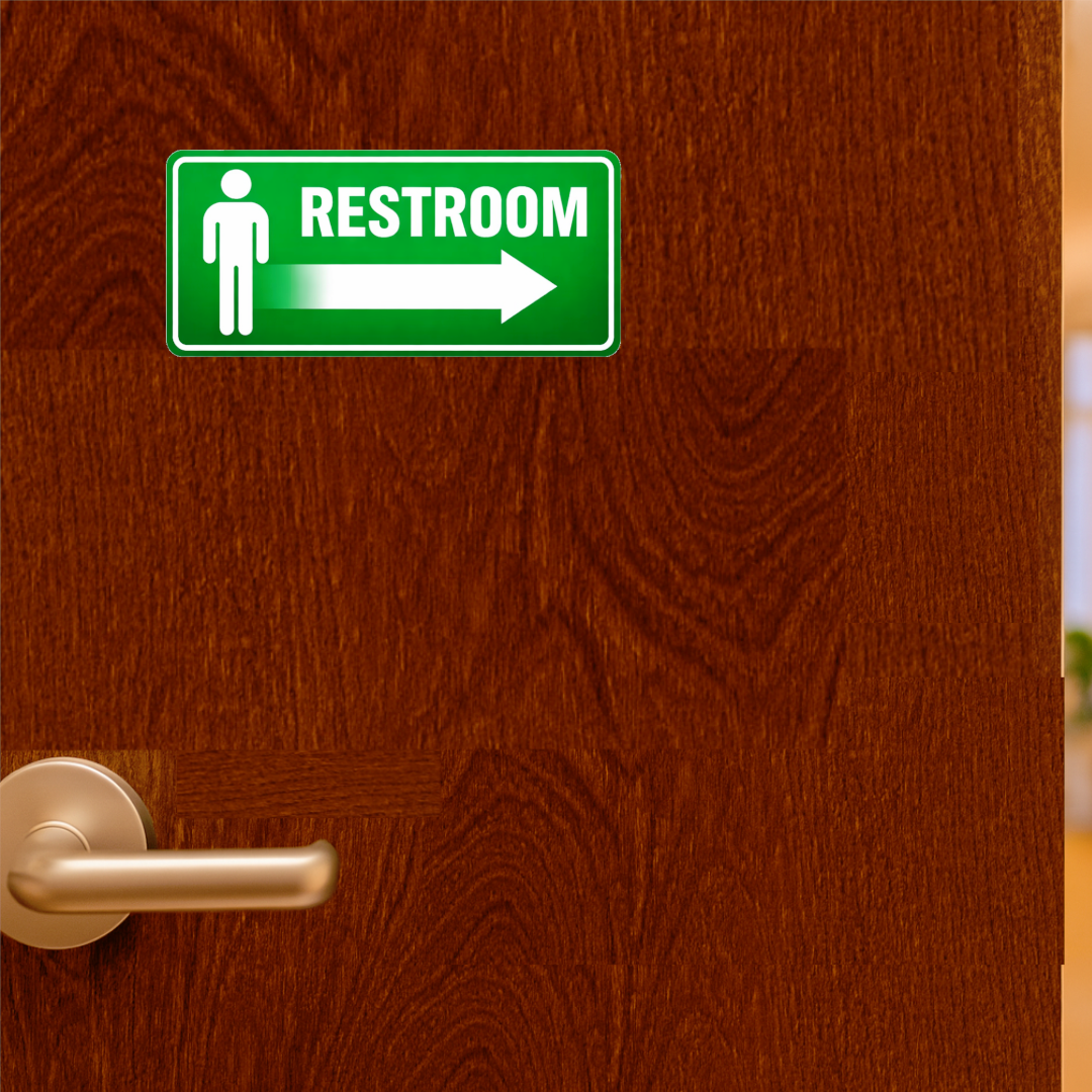 Smeeps Restroom Direction Sticker – 21.85 × 10.16 cm (8.6 × 4 Inch) Toilet Wayfinding Vinyl Sign | Waterproof UV Resistant Wash Proof Durable