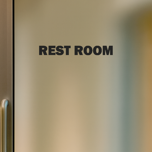 Smeeps Rest Room Door Sticker – 15 x 2 cm Black Text Vinyl Label | Waterproof, Wash-Proof & Durable Bathroom/Toilet Signage