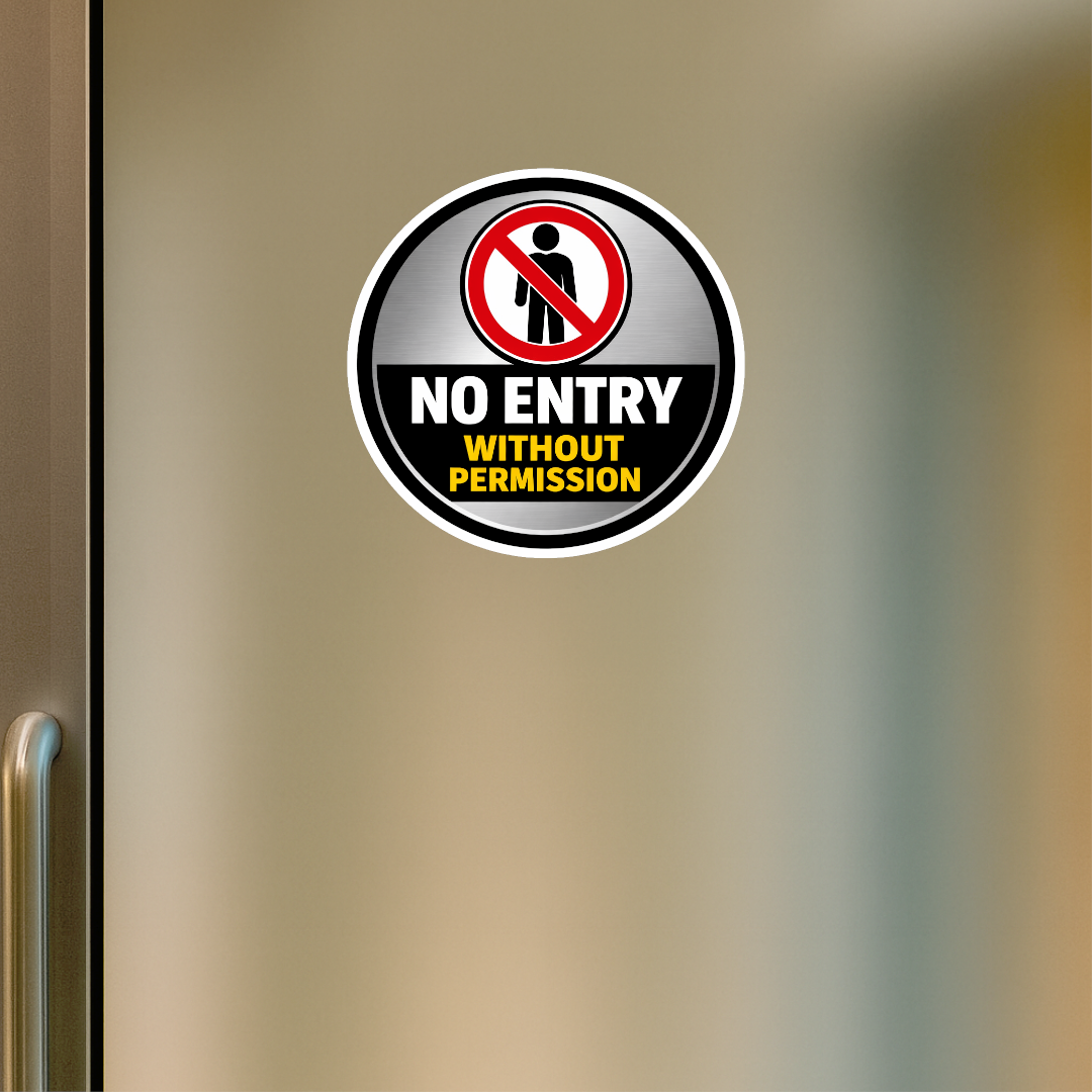 Smeeps No Entry Without Permission Round Sticker – 15.50 × 15.24 cm (6.1 × 6 Inch) Waterproof Vinyl Door Sign | Restricted Access Warning Decal | UV Resistant Washproof Office Safety Sticker | Pack of 1