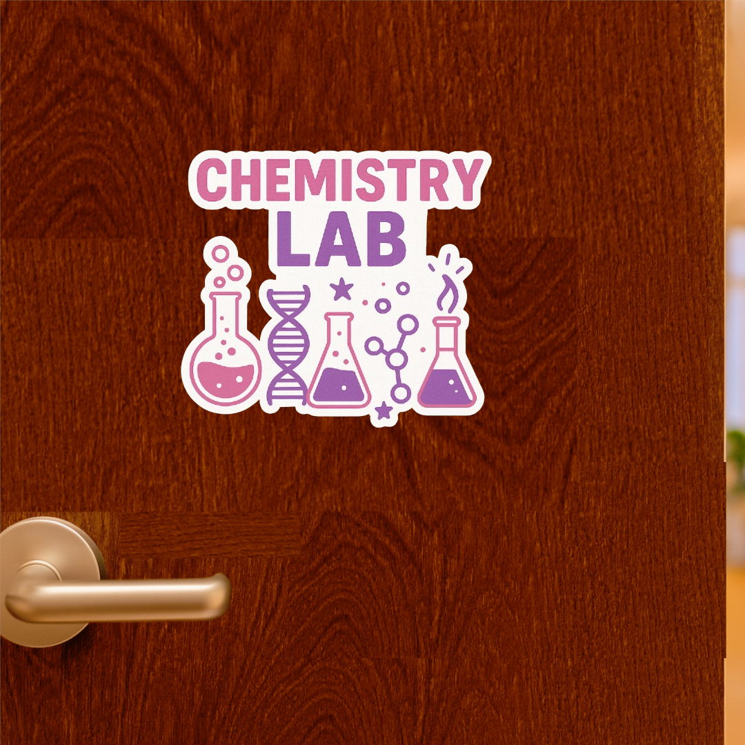 Smeeps Chemistry Lab Sticker – 10.16 x 11.18 cm Pink & Purple Science Theme Vinyl Decal | Beakers, DNA & Molecule Design | Waterproof & UV-Resistant