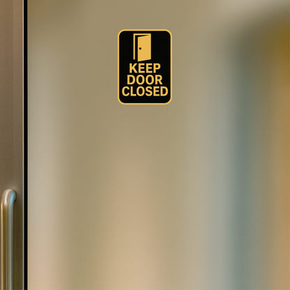 Smeeps Keep Door Closed Sticker – 10.93 x 15.24 cm Gold & Black Safety Sign | Waterproof, Durable & Easy Peel Application