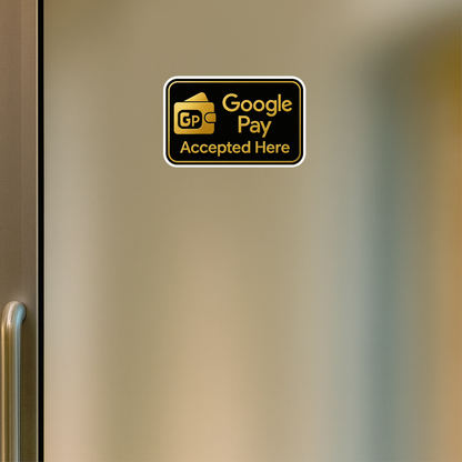 Smeeps Google Pay Accepted Here Sticker – 23.63 x 15.24 cm Premium Gold & Black Vinyl Sign | Waterproof, Durable & Ideal for Shops & Offices