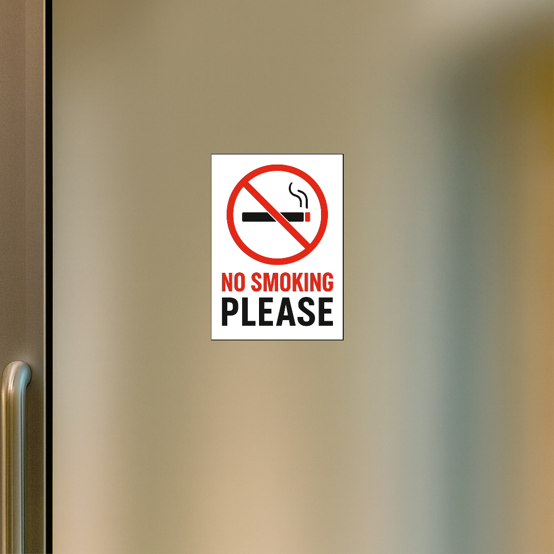 Smeeps No Smoking Please Sticker – 20.32 x 14.48 cm Safety Warning Sign | Waterproof & UV-Resistant Vinyl for Office, Shops & Public Areas