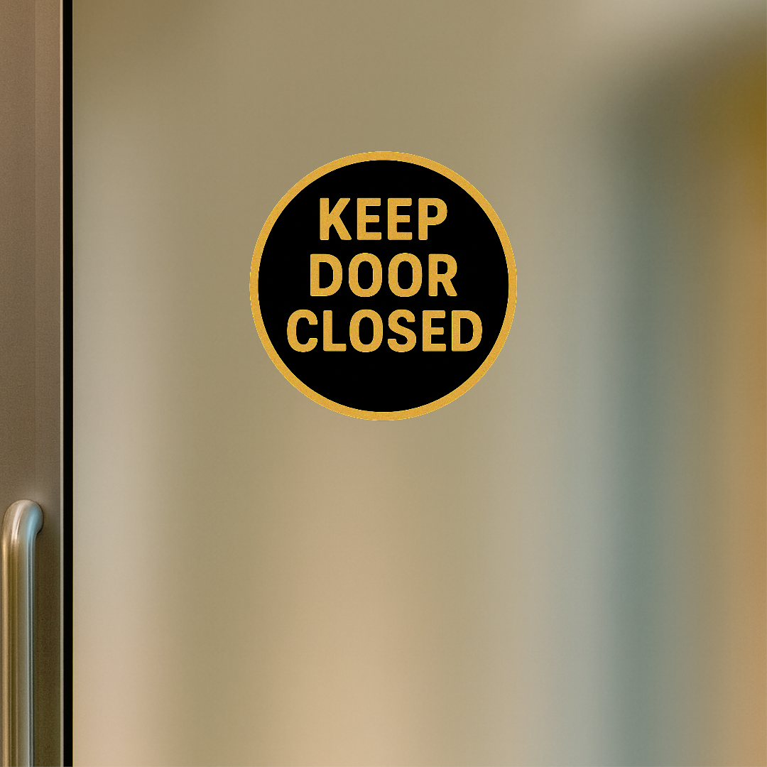 Smeeps Keep Door Closed Sticker – 11.43 x 11.43 cm Round Safety Sign | Waterproof Vinyl | High-Visibility Door Warning Label