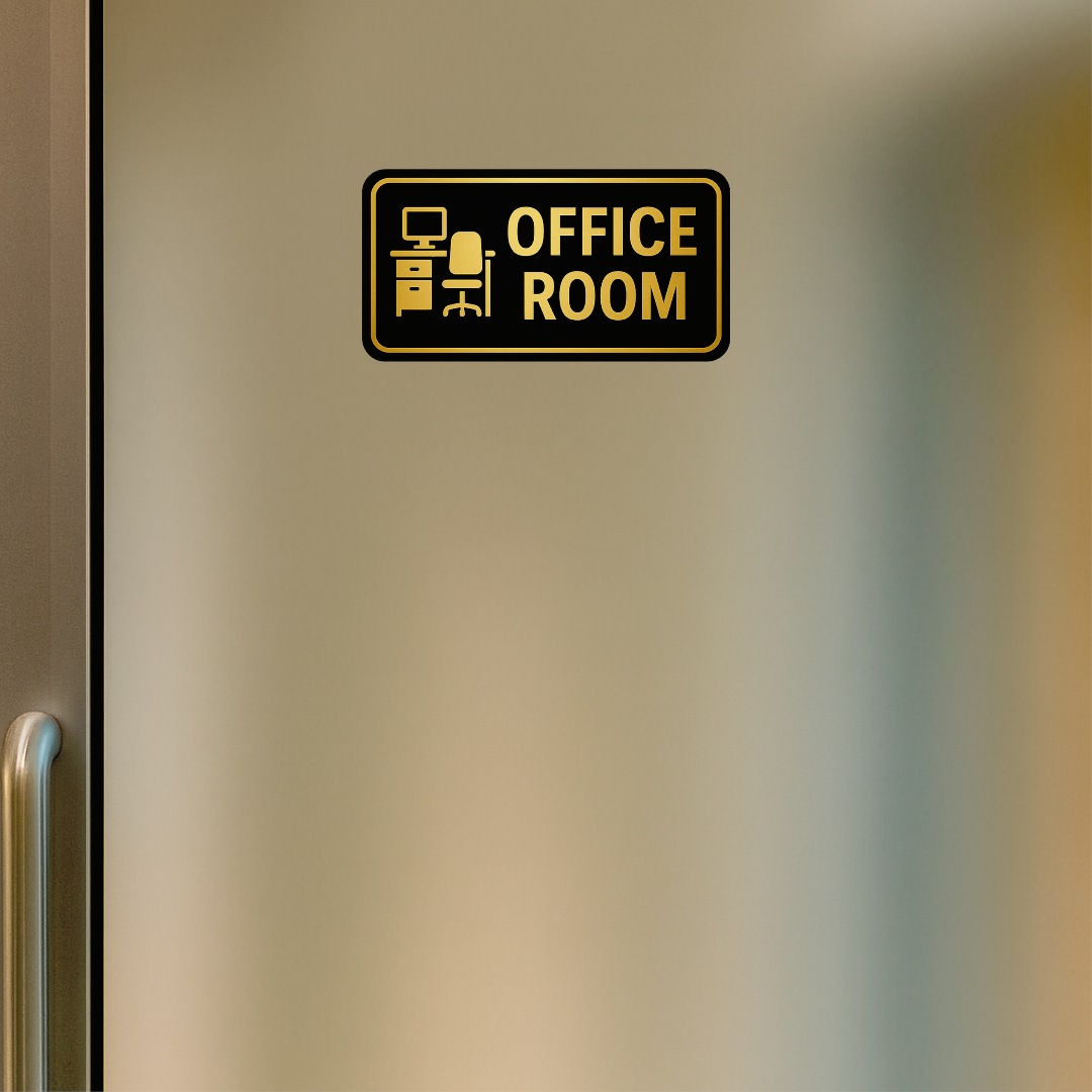 Smeeps Office Room Sticker – 28.96 x 15.24 cm Gold & Black Door Sign | Waterproof, Durable & High-Visibility Vinyl