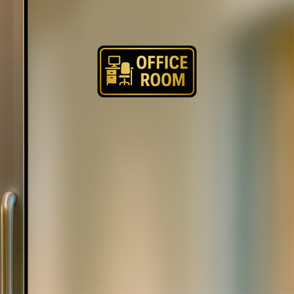 Smeeps Office Room Sticker – 28.96 x 15.24 cm Gold & Black Door Sign | Waterproof, Durable & High-Visibility Vinyl