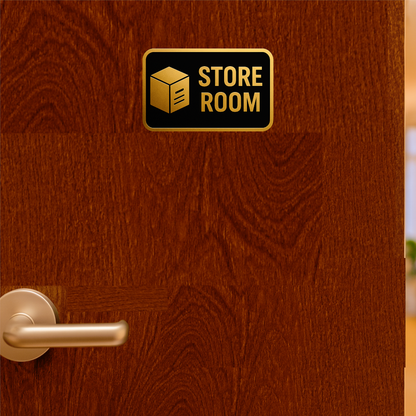 Smeeps Store Room Sticker – 23.88 x 15.24 cm Gold & Black Sign | Waterproof, Durable Vinyl Label for Shops, Offices & Warehouse
