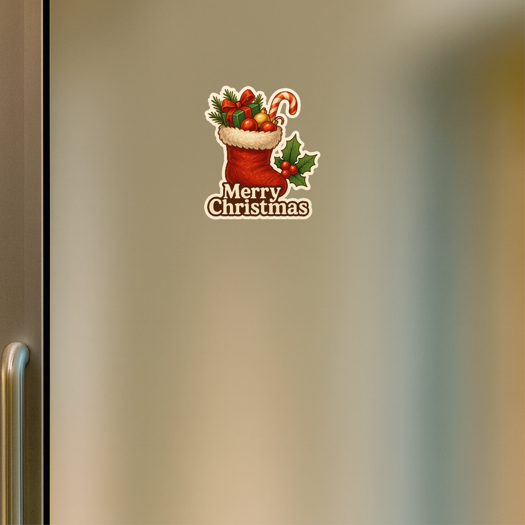 Smeeps Merry Christmas Sticker – Festive Stocking Gift Design | 10.16 x 9.66 cm Vinyl Decal | Holiday Decoration, Waterproof & Durable