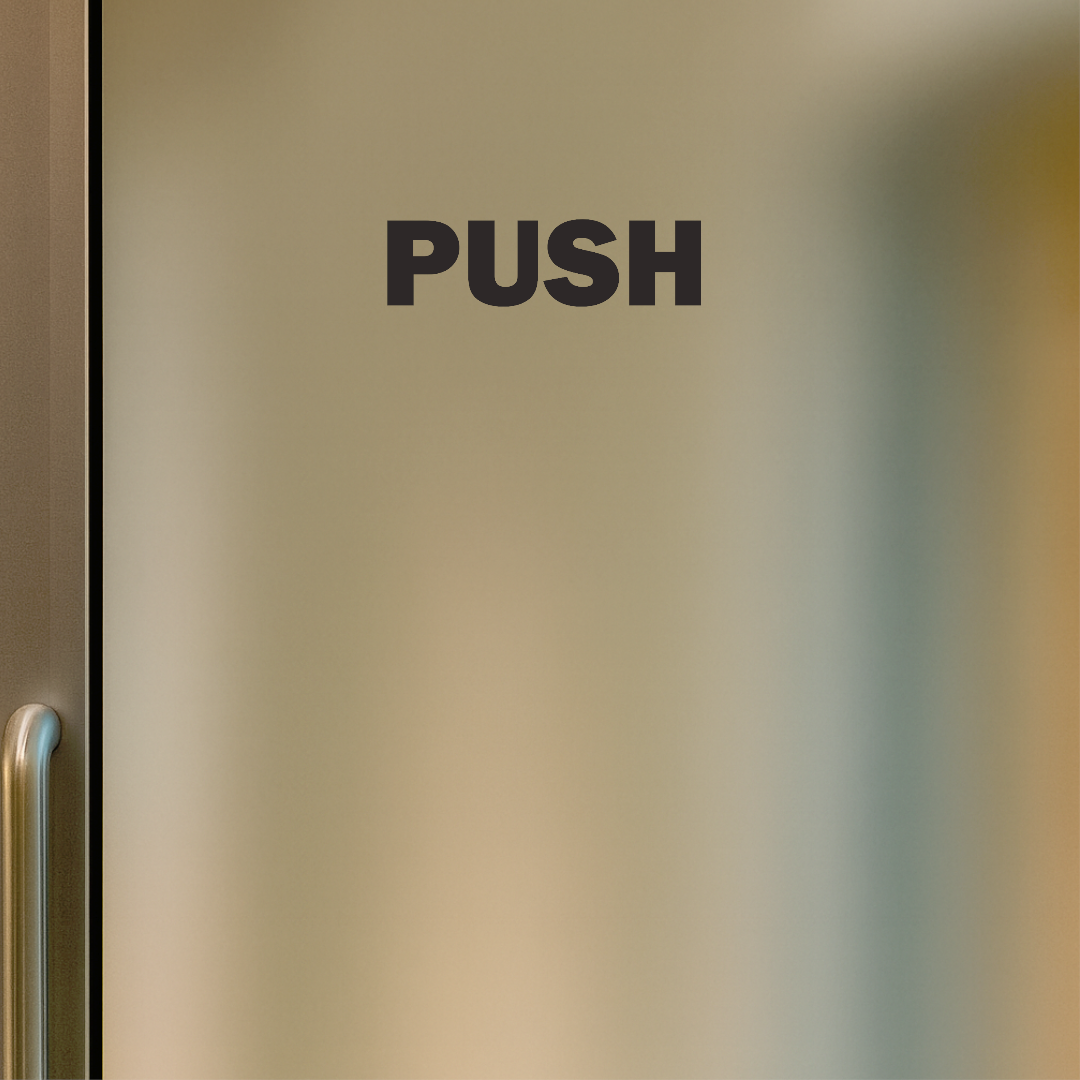 Smeeps PUSH Door Sticker – 7.3 x 2 cm Black Text Vinyl Label | Waterproof, Wash-Proof & Durable Door Instruction Signage