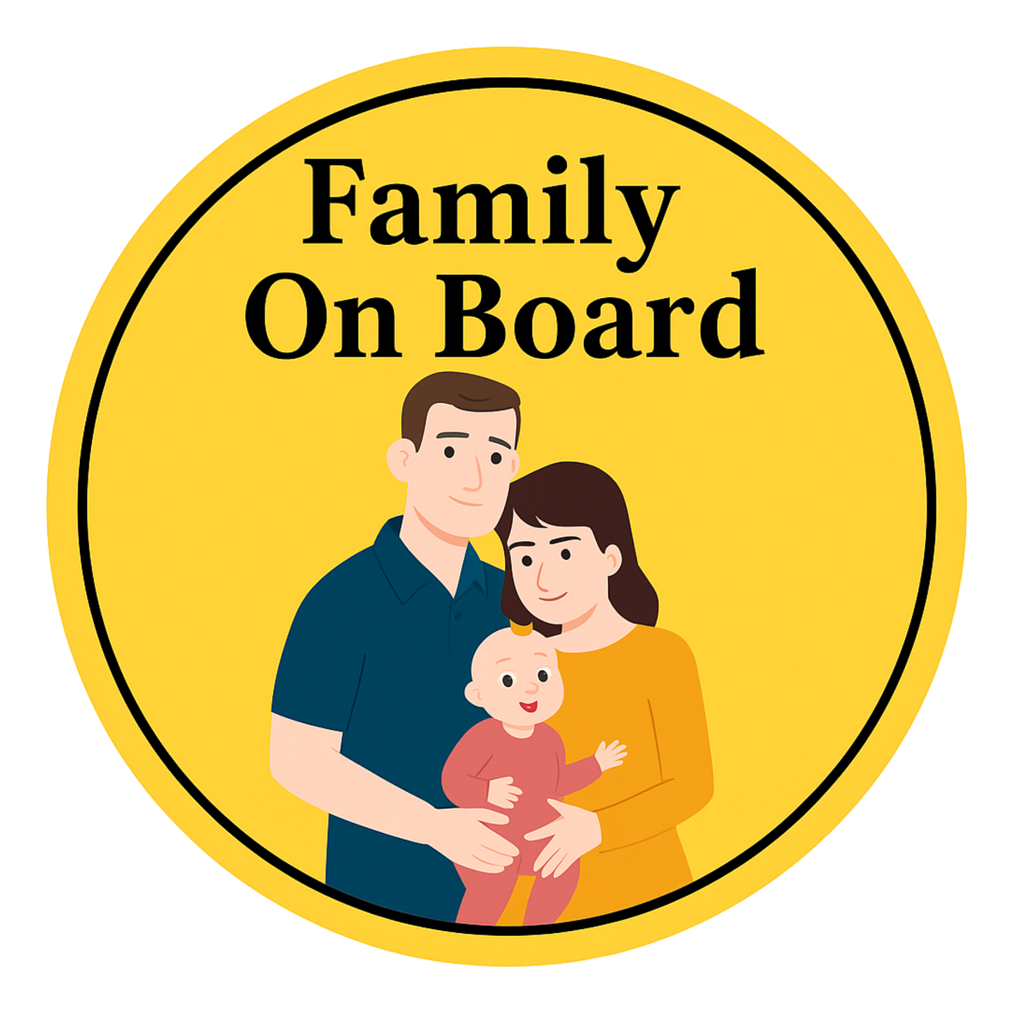 Smeeps Family On Board Sticker – 15.24 cm Round | Heartwarming Family Illustration | Yellow Car Safety Sign for Parents